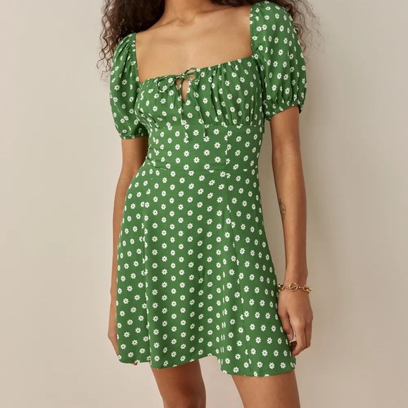 Reformation Dresses & Skirts - Reformation Green Floral Puff Sleeve Mini Corbin Dress in Hannah